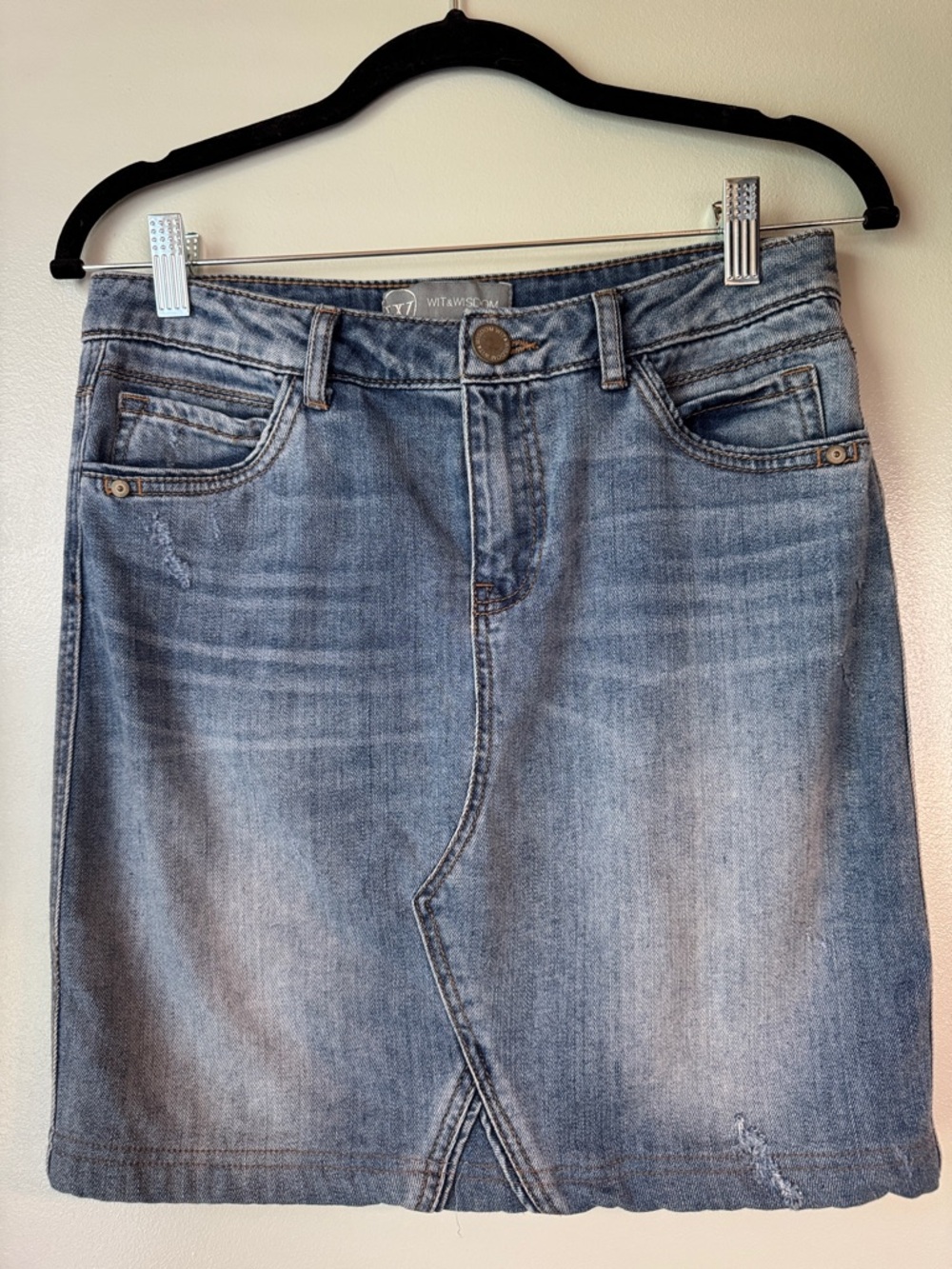 Wit & Wisdom Faded Light Blue Straight-Leg Denim Skirt